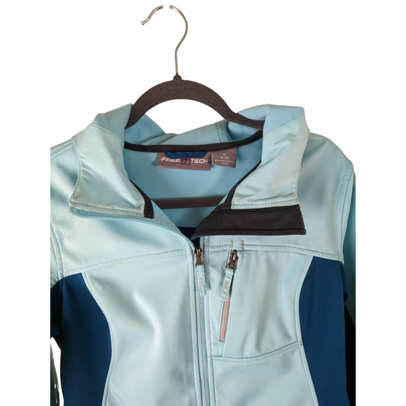 Free Tech Women's Hooded Softshell Jacket Medium Blue Zippered Pockets - Picture 8 of 14